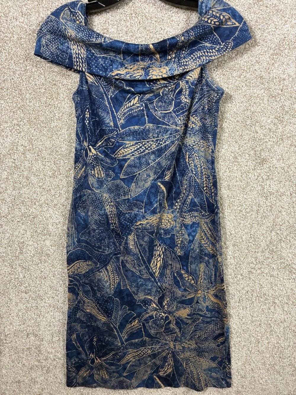 Lauren Ralph Lauren Dress size M Blue Floral 100% Cotton Cowl Neck Midi coastal